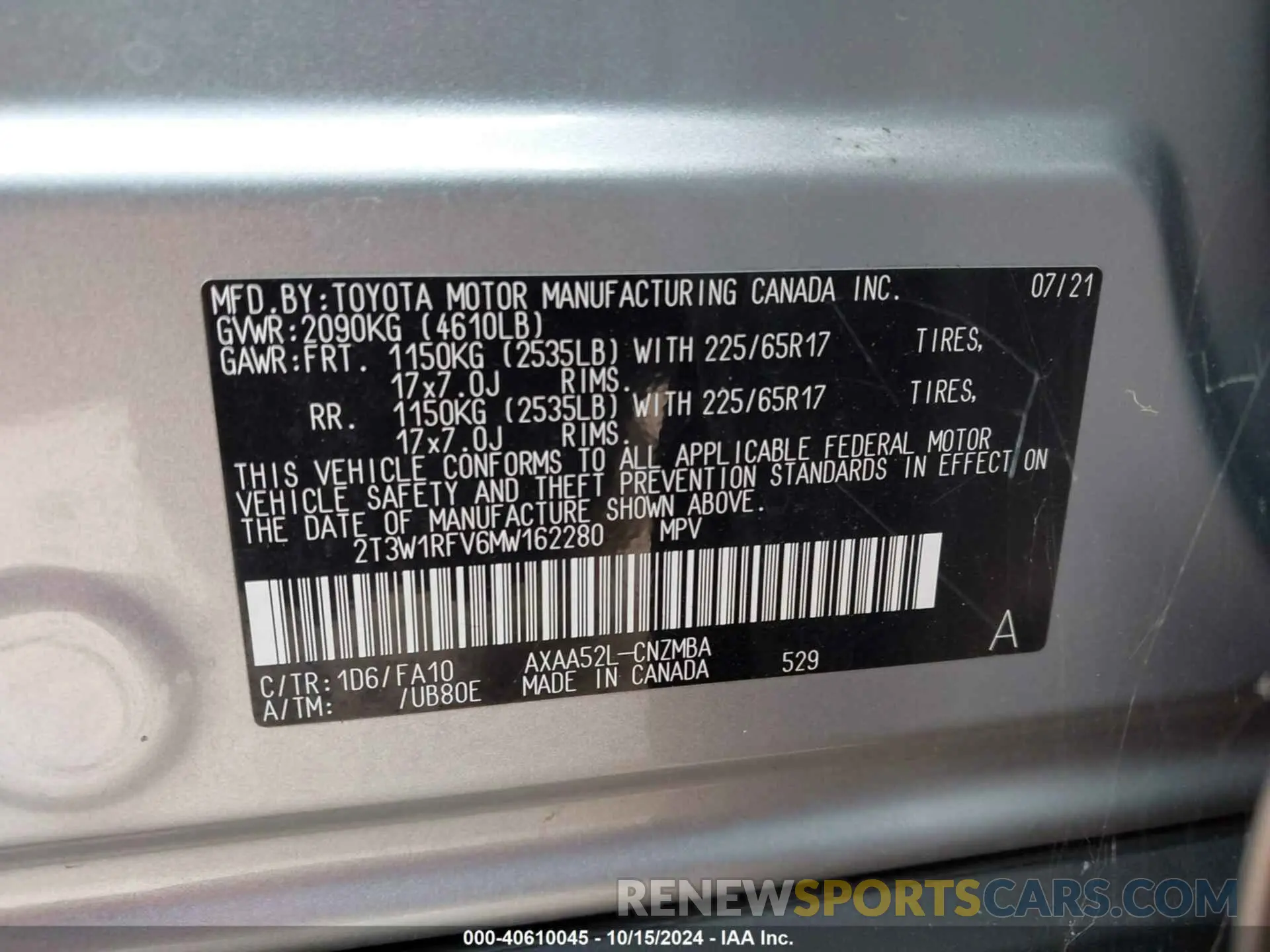 9 Photograph of a damaged car 2T3W1RFV6MW162280 TOYOTA RAV4 2021