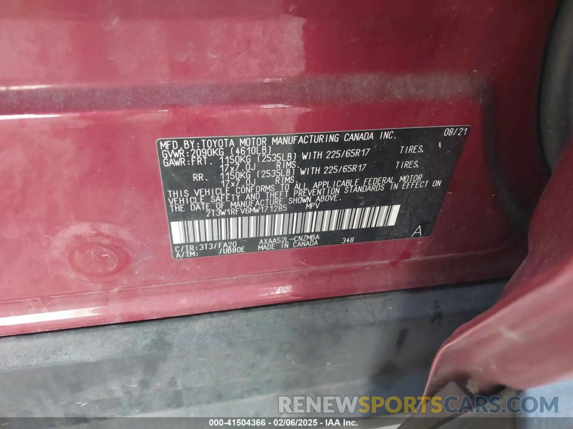 9 Photograph of a damaged car 2T3W1RFV6MW171285 TOYOTA RAV4 2021