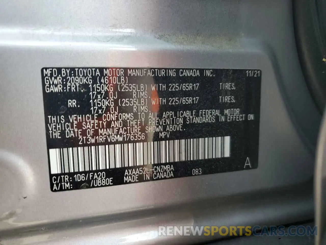 12 Photograph of a damaged car 2T3W1RFV6MW176356 TOYOTA RAV4 2021
