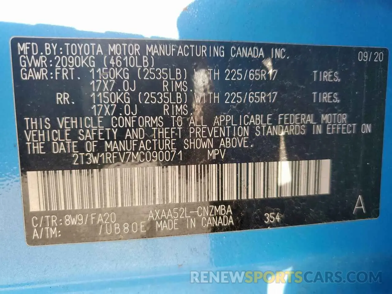 14 Photograph of a damaged car 2T3W1RFV7MC090071 TOYOTA RAV4 2021