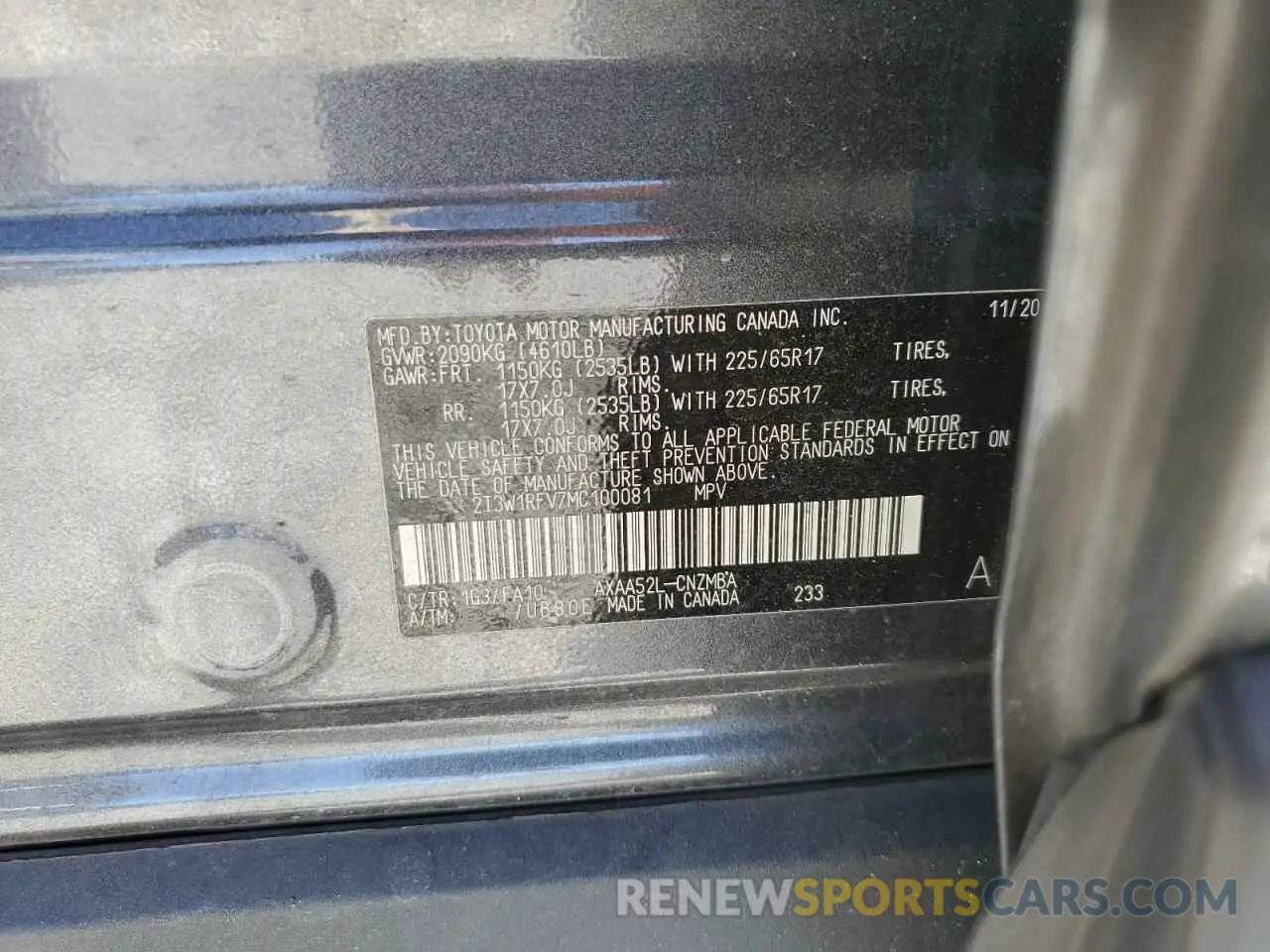 13 Photograph of a damaged car 2T3W1RFV7MC100081 TOYOTA RAV4 2021