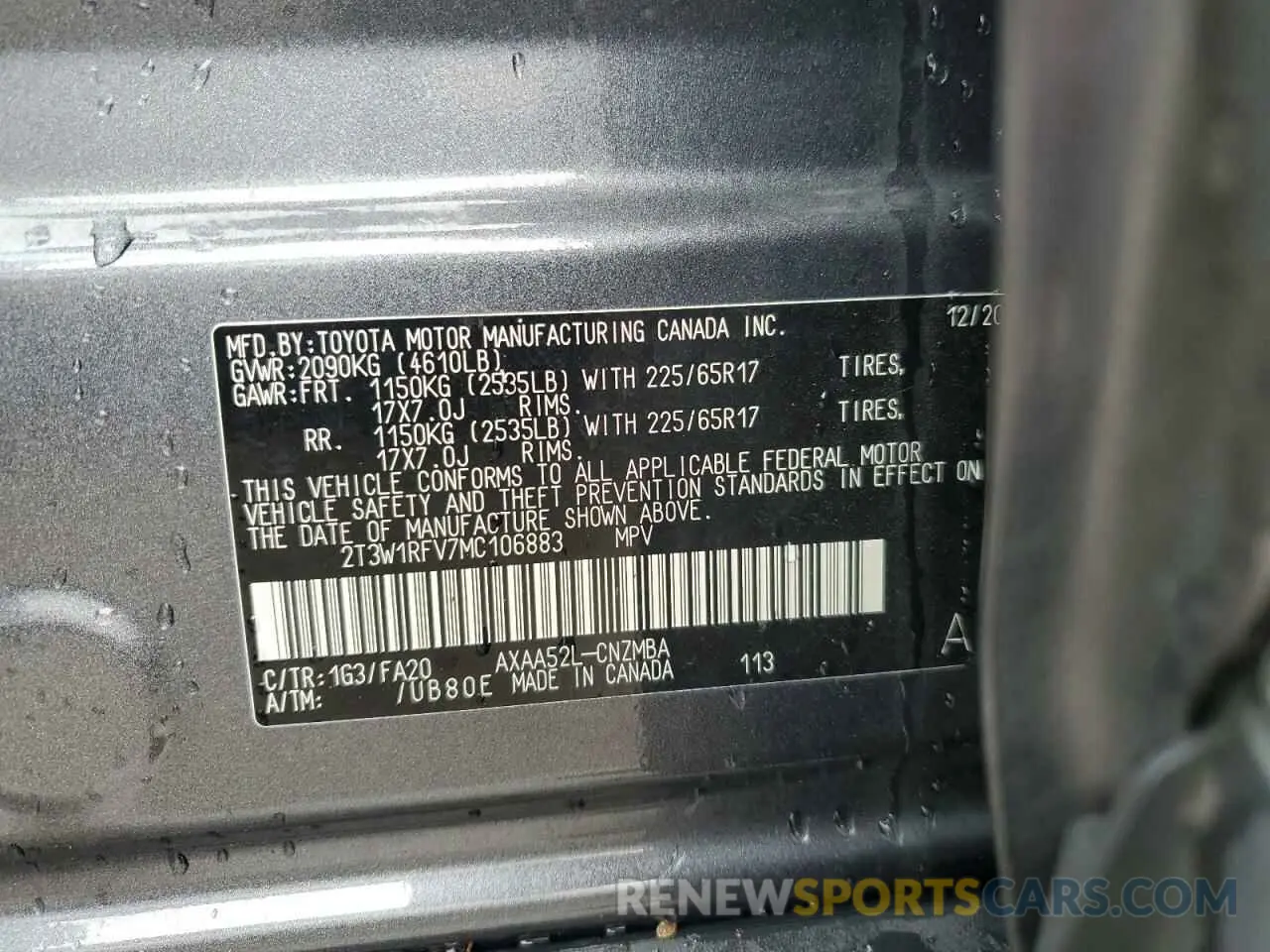 14 Photograph of a damaged car 2T3W1RFV7MC106883 TOYOTA RAV4 2021