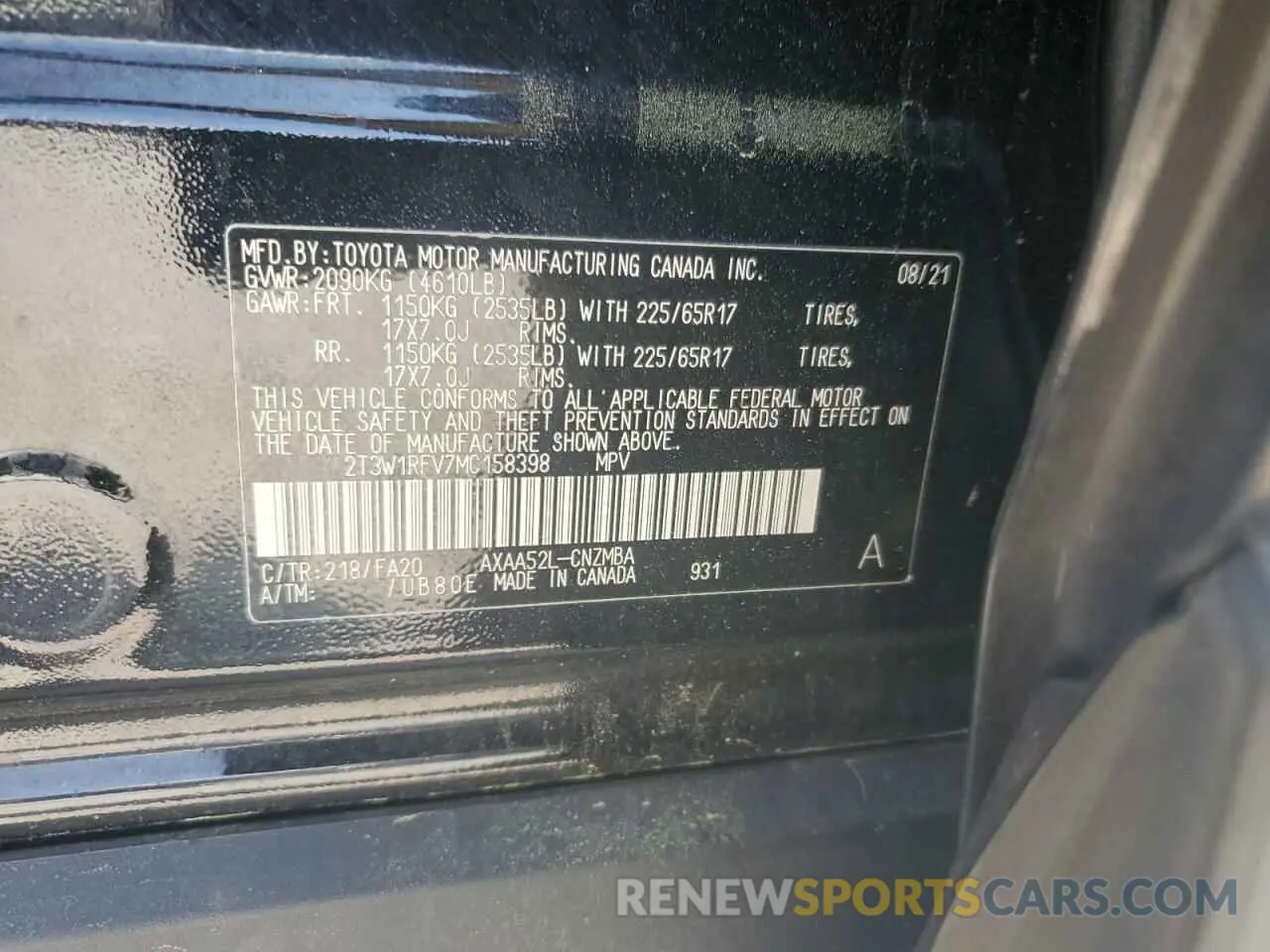 12 Photograph of a damaged car 2T3W1RFV7MC158398 TOYOTA RAV4 2021