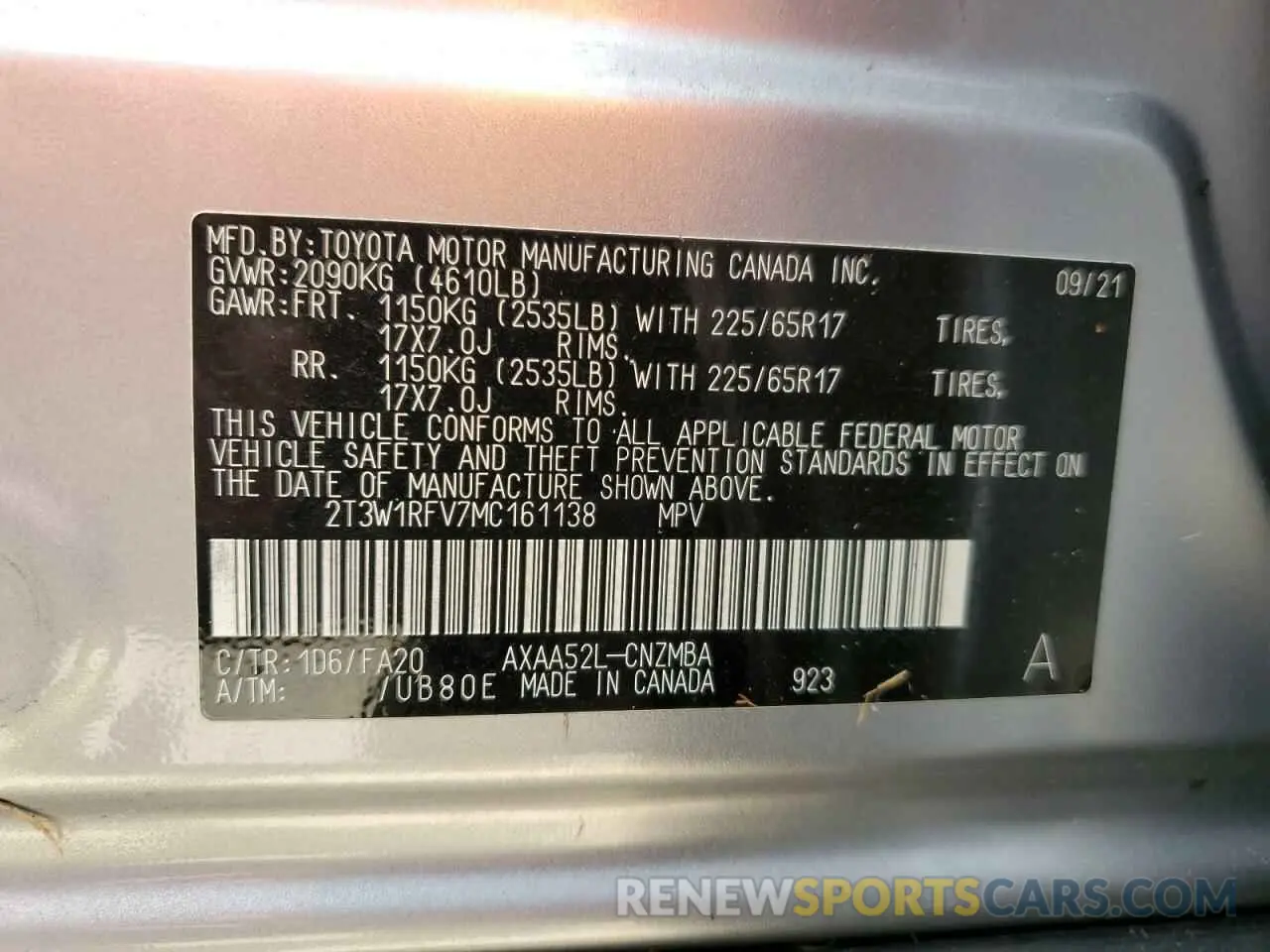 14 Photograph of a damaged car 2T3W1RFV7MC161138 TOYOTA RAV4 2021