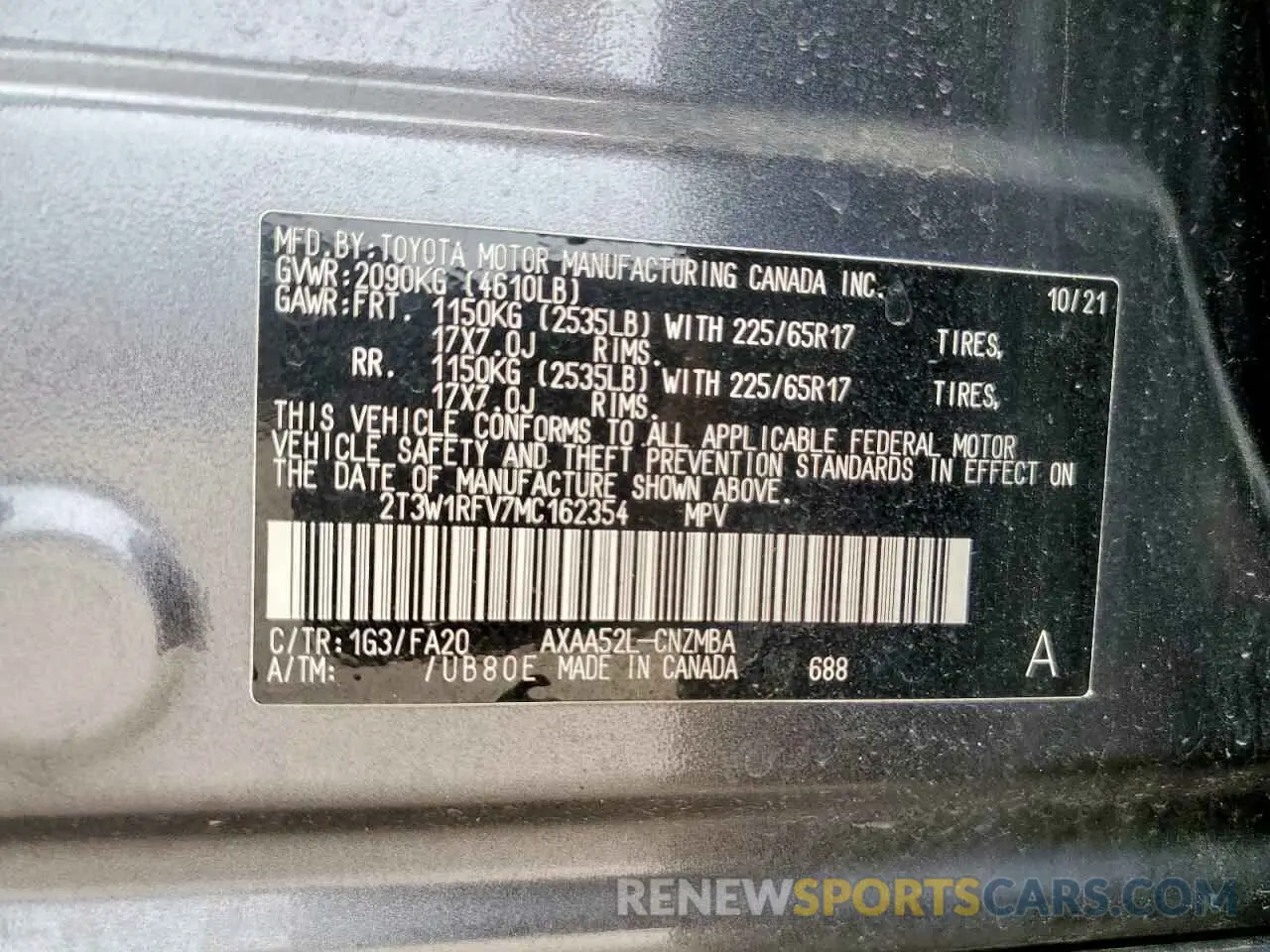 12 Photograph of a damaged car 2T3W1RFV7MC162354 TOYOTA RAV4 2021
