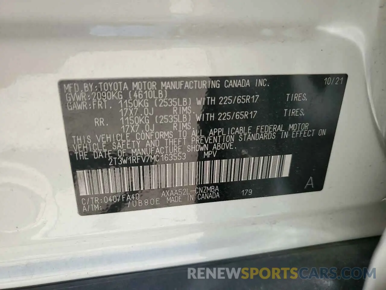 13 Photograph of a damaged car 2T3W1RFV7MC163553 TOYOTA RAV4 2021