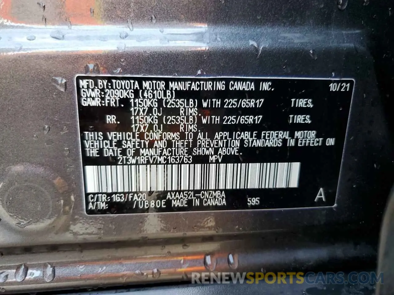 14 Photograph of a damaged car 2T3W1RFV7MC163763 TOYOTA RAV4 2021