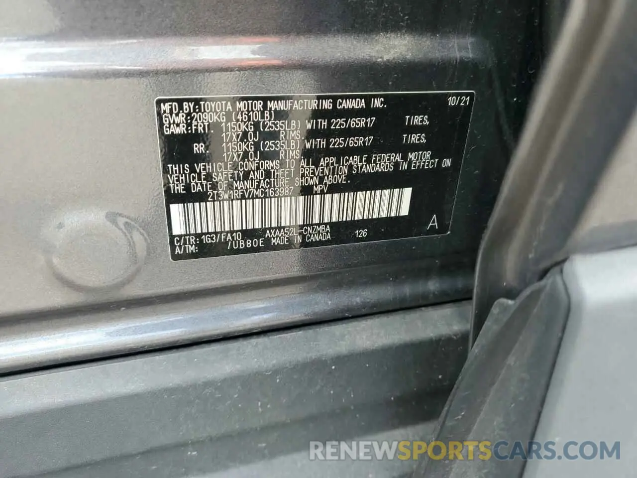 13 Photograph of a damaged car 2T3W1RFV7MC163987 TOYOTA RAV4 2021