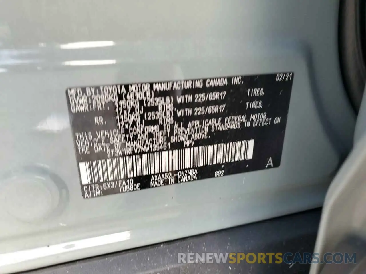 14 Photograph of a damaged car 2T3W1RFV7MW135461 TOYOTA RAV4 2021