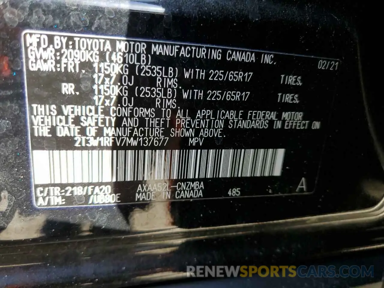 14 Photograph of a damaged car 2T3W1RFV7MW137677 TOYOTA RAV4 2021