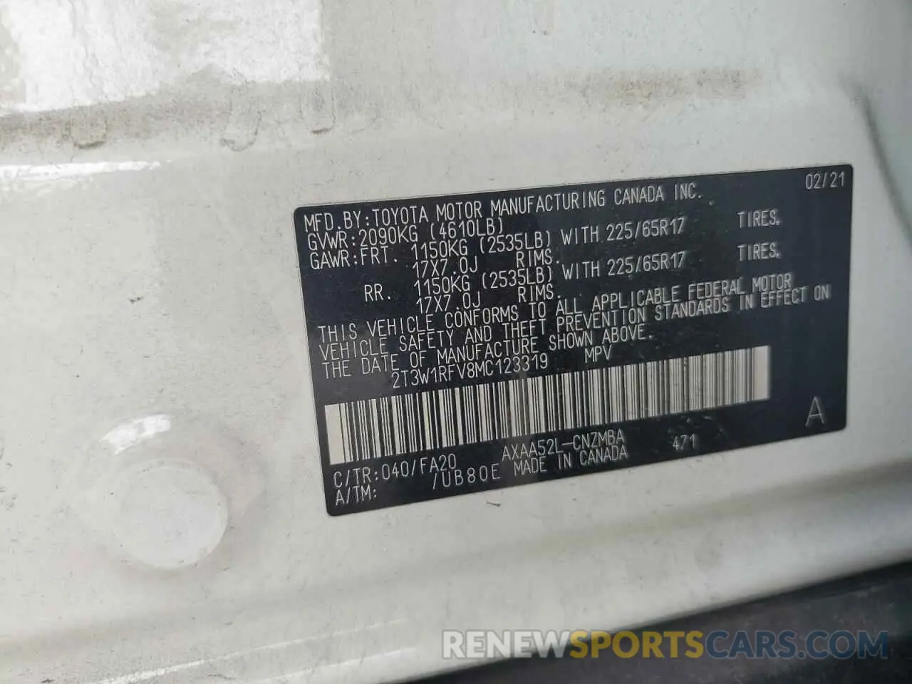 13 Photograph of a damaged car 2T3W1RFV8MC123319 TOYOTA RAV4 2021