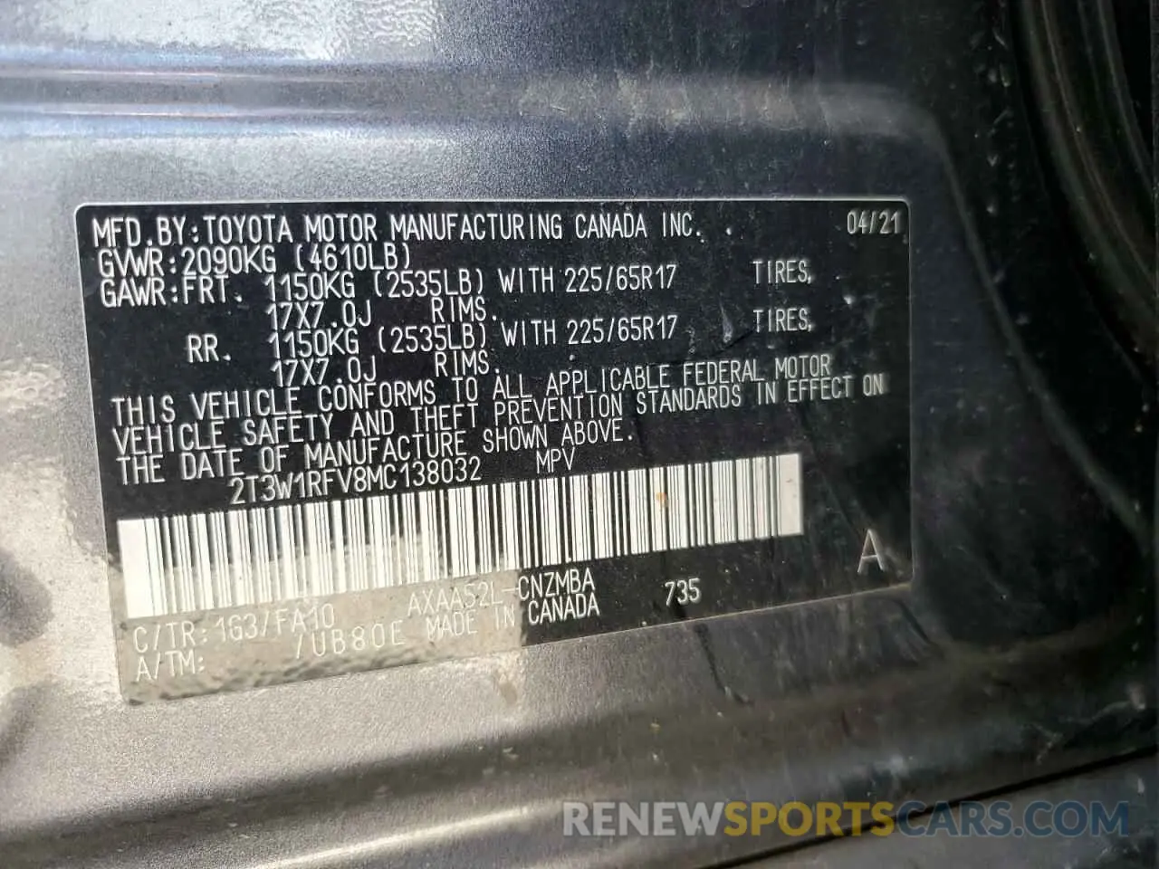 13 Photograph of a damaged car 2T3W1RFV8MC138032 TOYOTA RAV4 2021