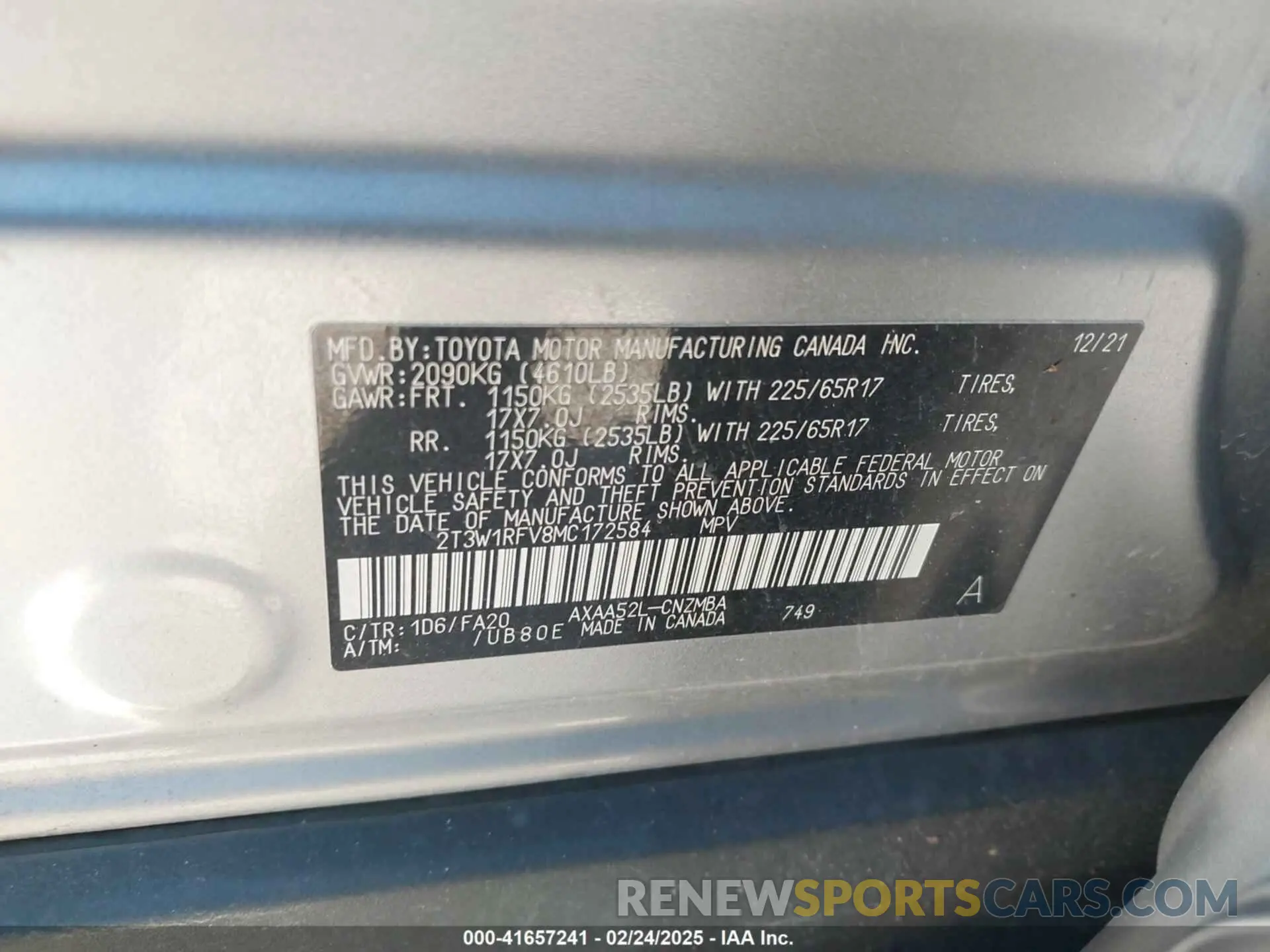 9 Photograph of a damaged car 2T3W1RFV8MC172584 TOYOTA RAV4 2021