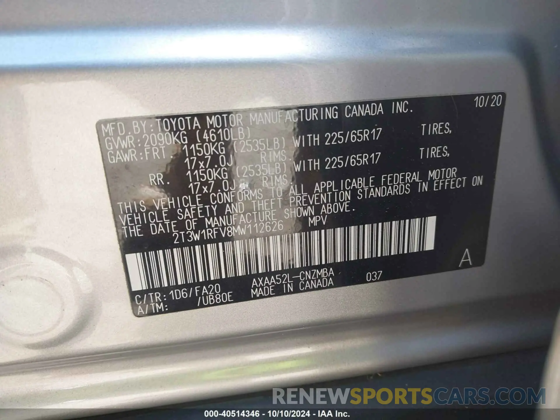 9 Photograph of a damaged car 2T3W1RFV8MW112626 TOYOTA RAV4 2021