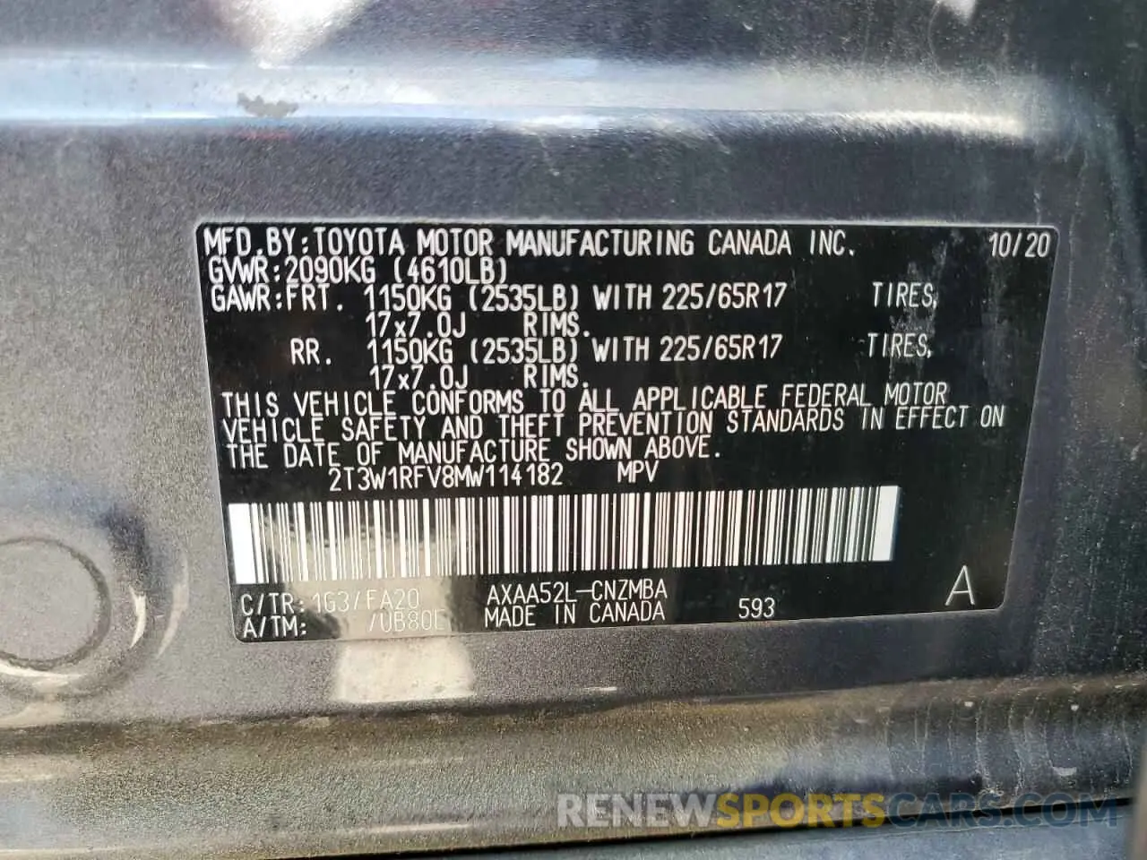 16 Photograph of a damaged car 2T3W1RFV8MW114182 TOYOTA RAV4 2021
