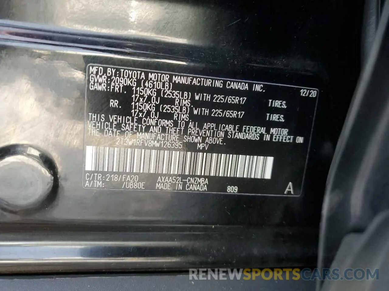 13 Photograph of a damaged car 2T3W1RFV8MW126395 TOYOTA RAV4 2021