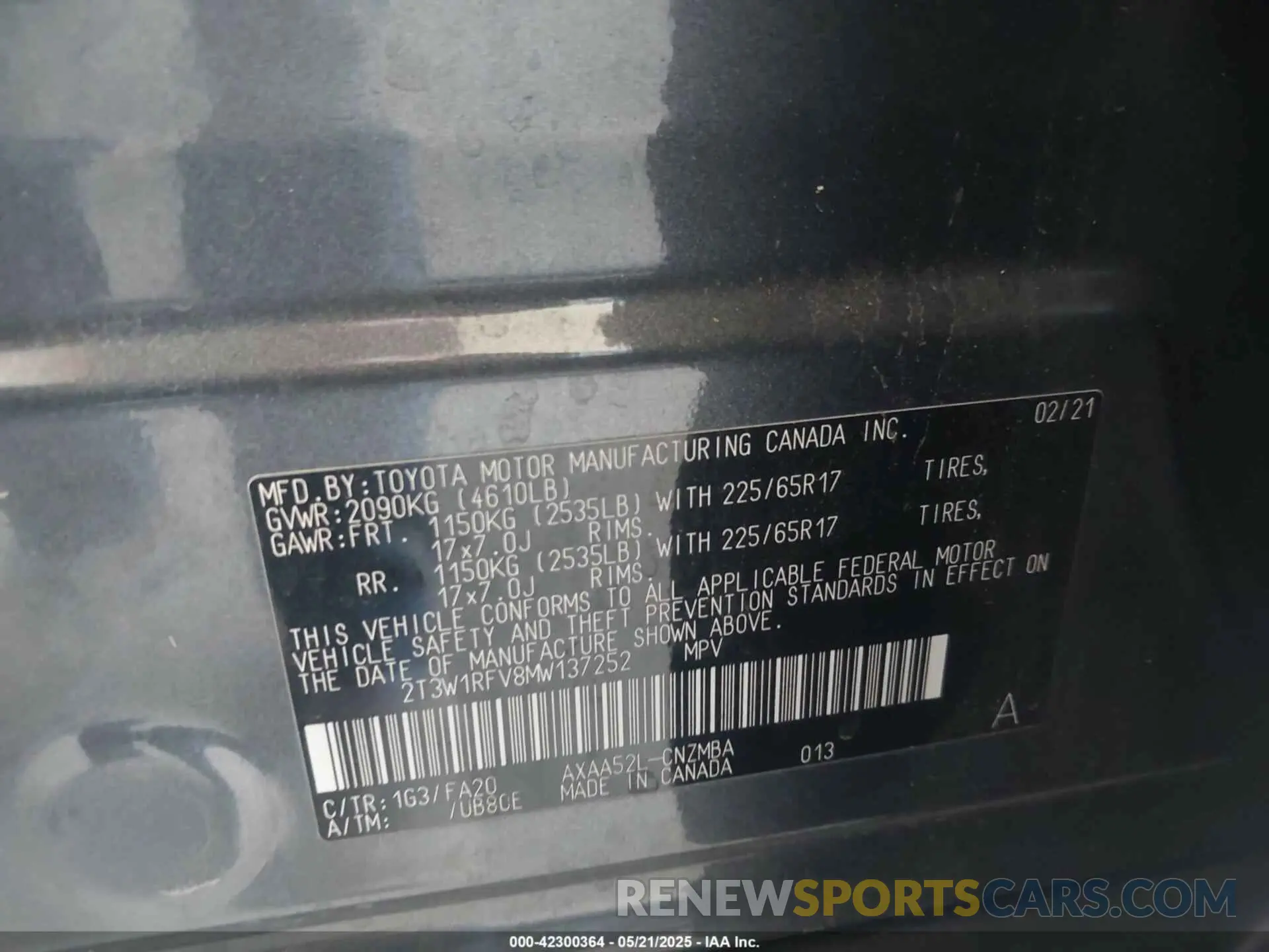 9 Photograph of a damaged car 2T3W1RFV8MW137252 TOYOTA RAV4 2021