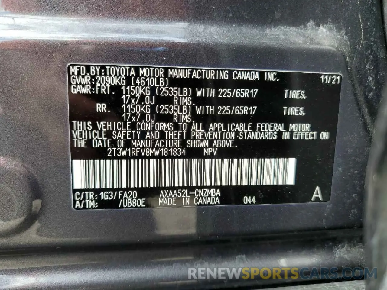 13 Photograph of a damaged car 2T3W1RFV8MW181834 TOYOTA RAV4 2021