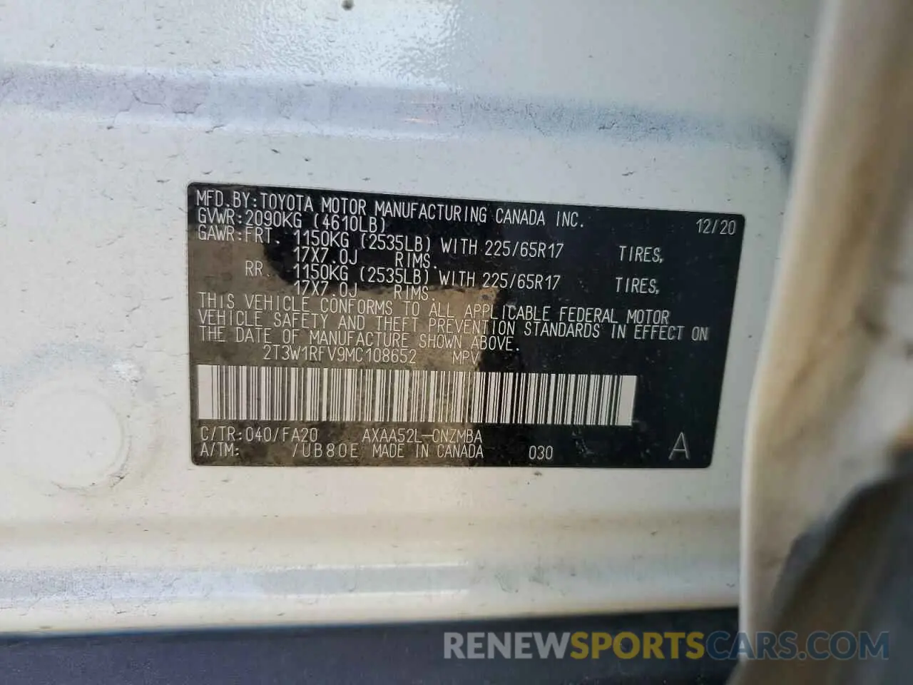 13 Photograph of a damaged car 2T3W1RFV9MC108652 TOYOTA RAV4 2021