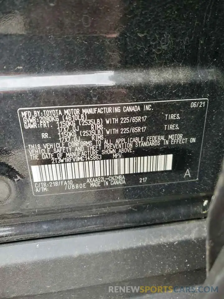 13 Photograph of a damaged car 2T3W1RFV9MC145863 TOYOTA RAV4 2021