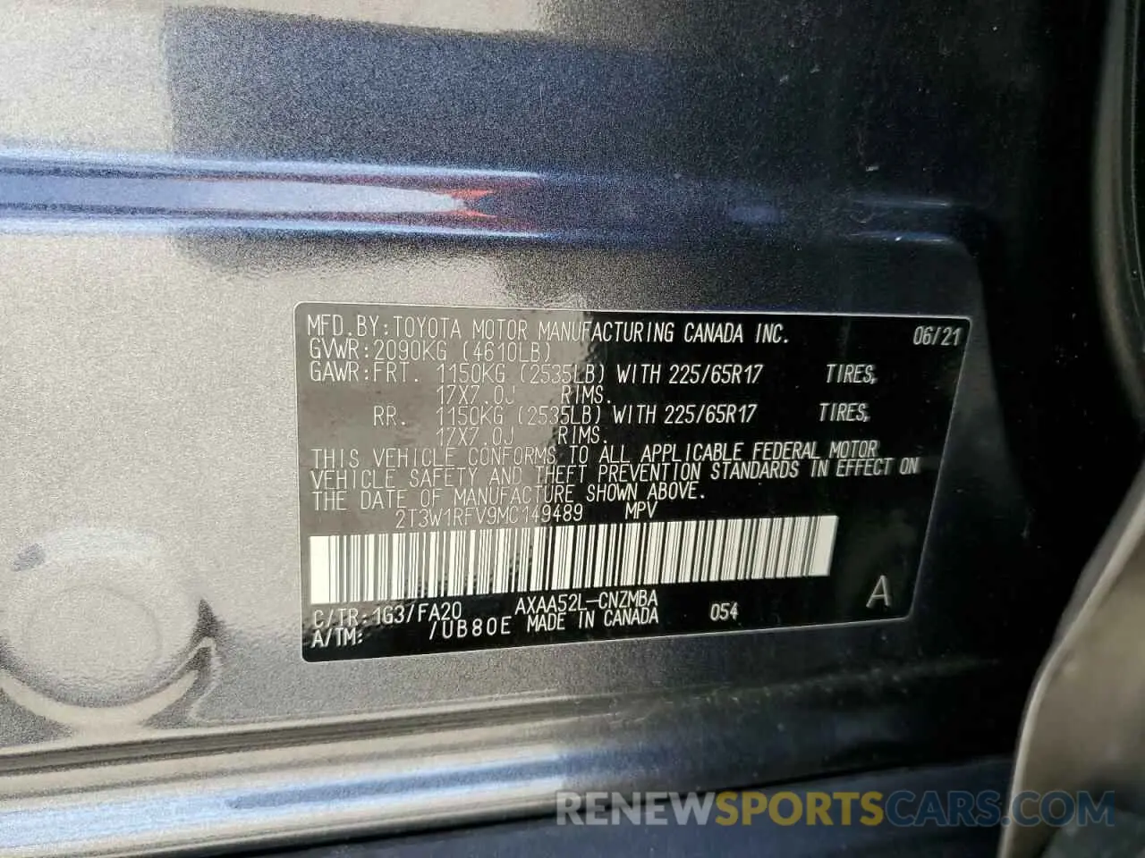 16 Photograph of a damaged car 2T3W1RFV9MC149489 TOYOTA RAV4 2021