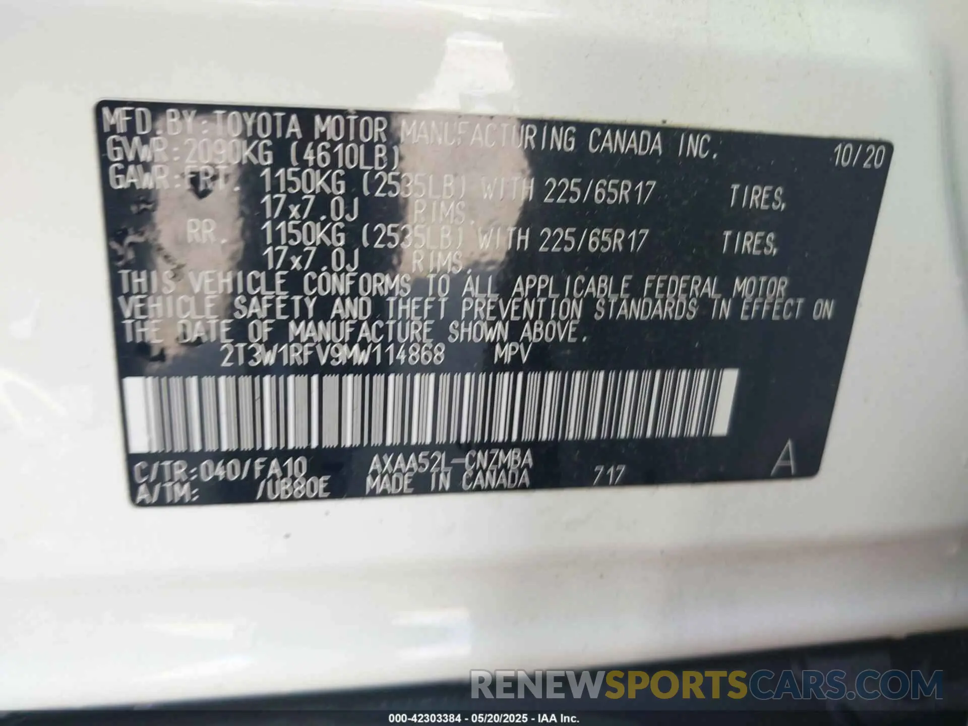 9 Photograph of a damaged car 2T3W1RFV9MW114868 TOYOTA RAV4 2021