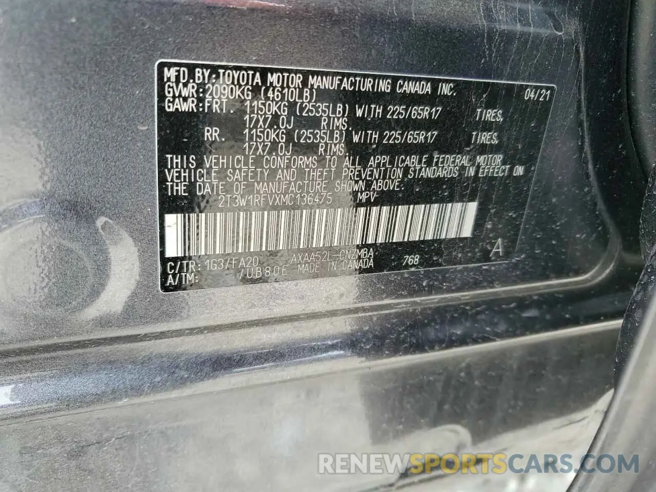 14 Photograph of a damaged car 2T3W1RFVXMC136475 TOYOTA RAV4 2021