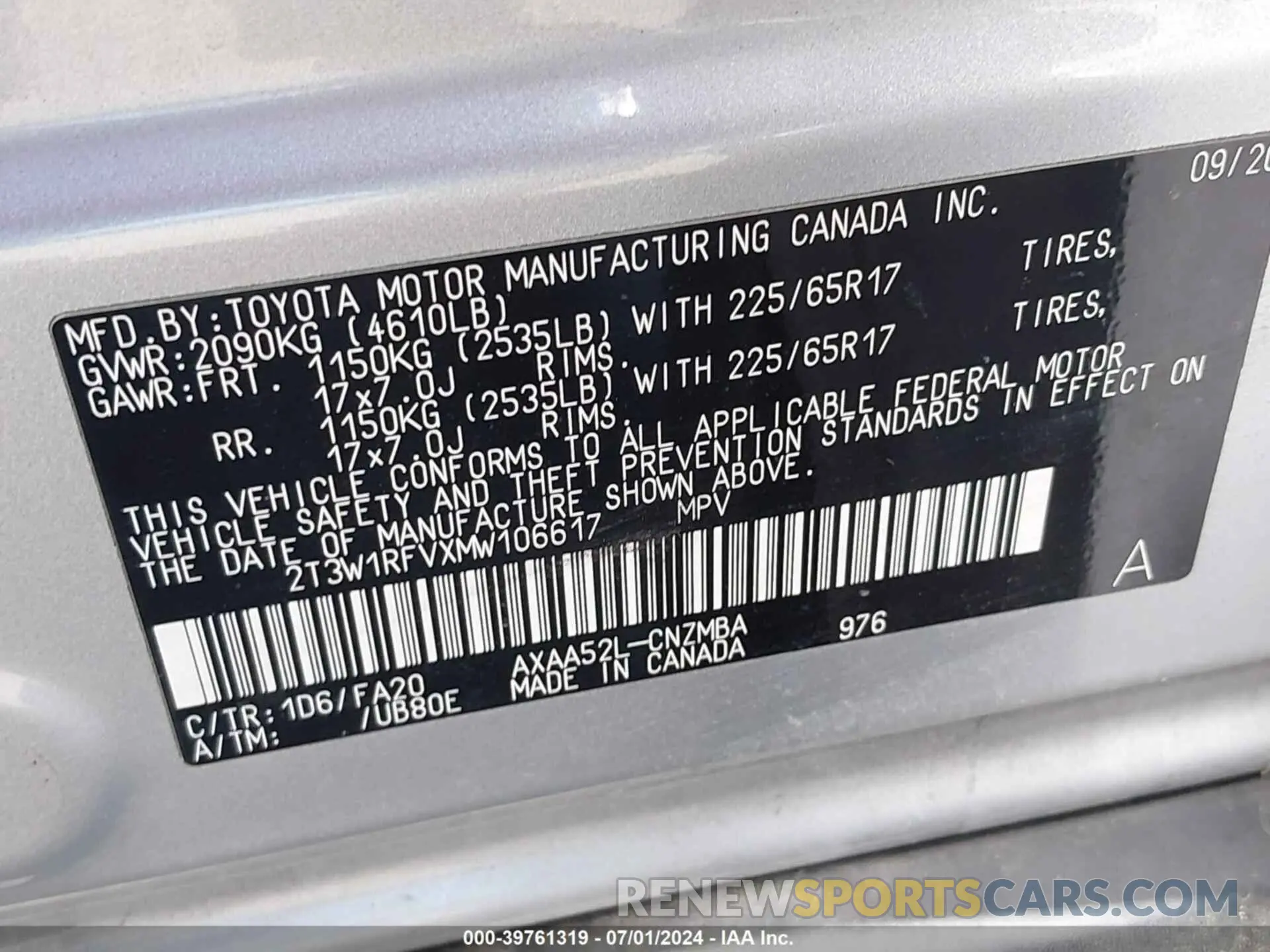 9 Photograph of a damaged car 2T3W1RFVXMW106617 TOYOTA RAV4 2021