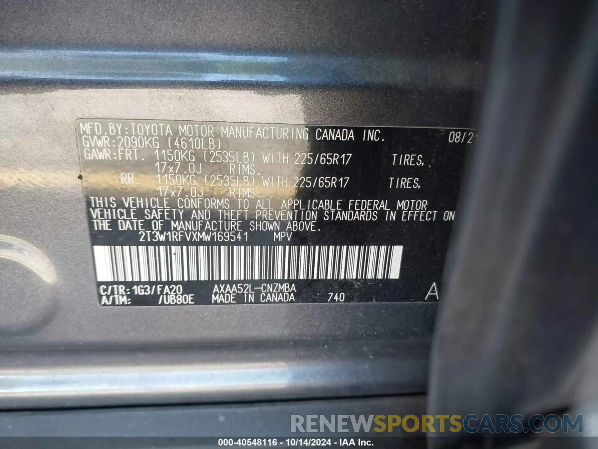 9 Photograph of a damaged car 2T3W1RFVXMW169541 TOYOTA RAV4 2021