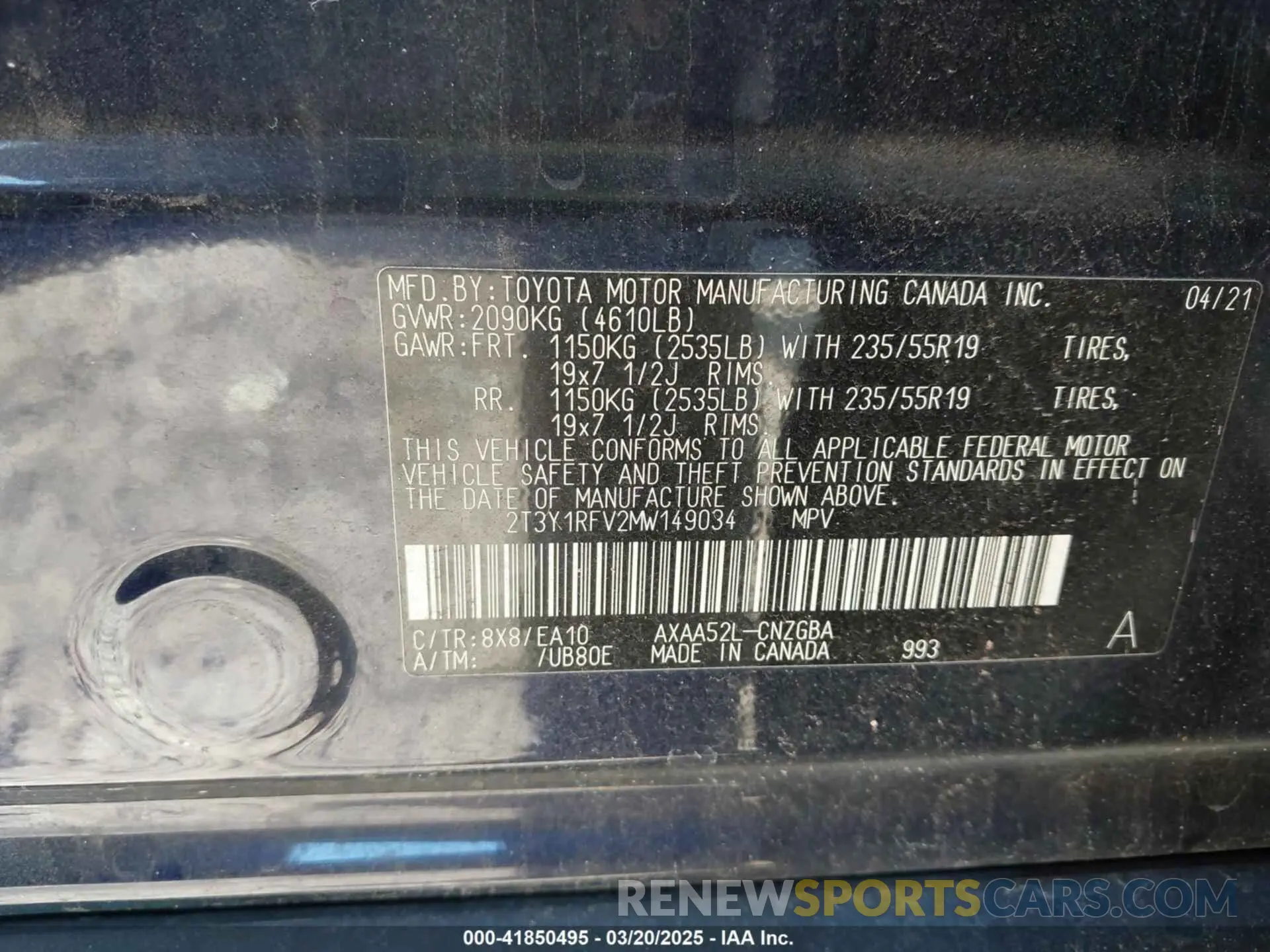 9 Photograph of a damaged car 2T3Y1RFV2MW149034 TOYOTA RAV4 2021