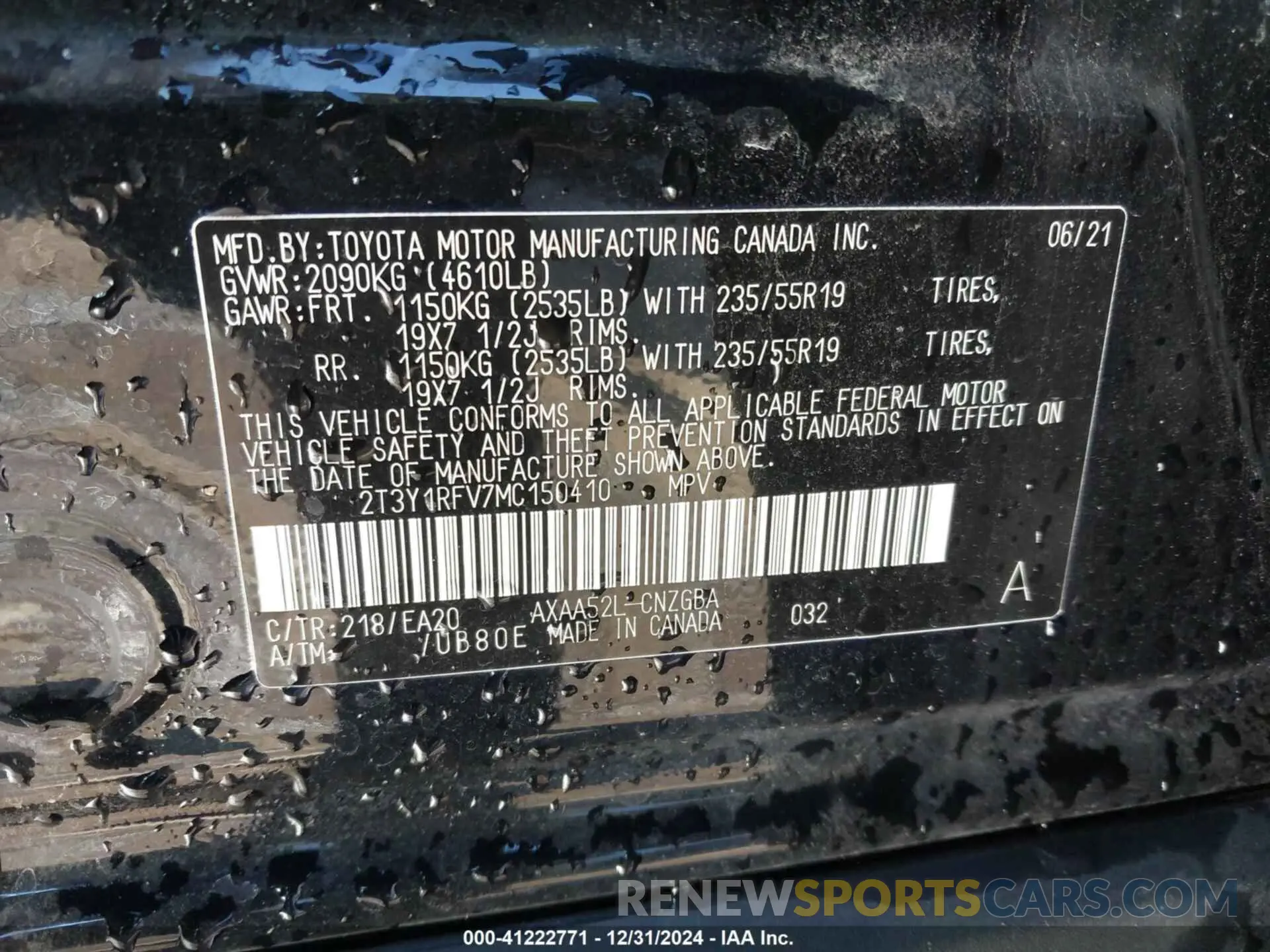 9 Photograph of a damaged car 2T3Y1RFV7MC150410 TOYOTA RAV4 2021