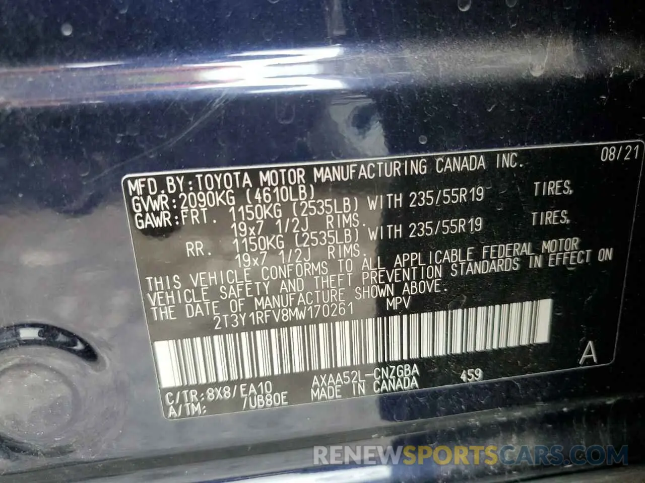 14 Photograph of a damaged car 2T3Y1RFV8MW170261 TOYOTA RAV4 2021