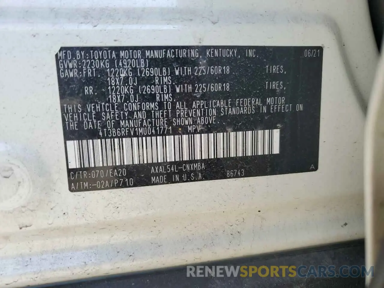 14 Photograph of a damaged car 4T3B6RFV1MU041771 TOYOTA RAV4 2021