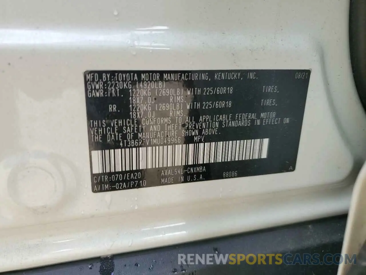 13 Photograph of a damaged car 4T3B6RFV1MU049966 TOYOTA RAV4 2021