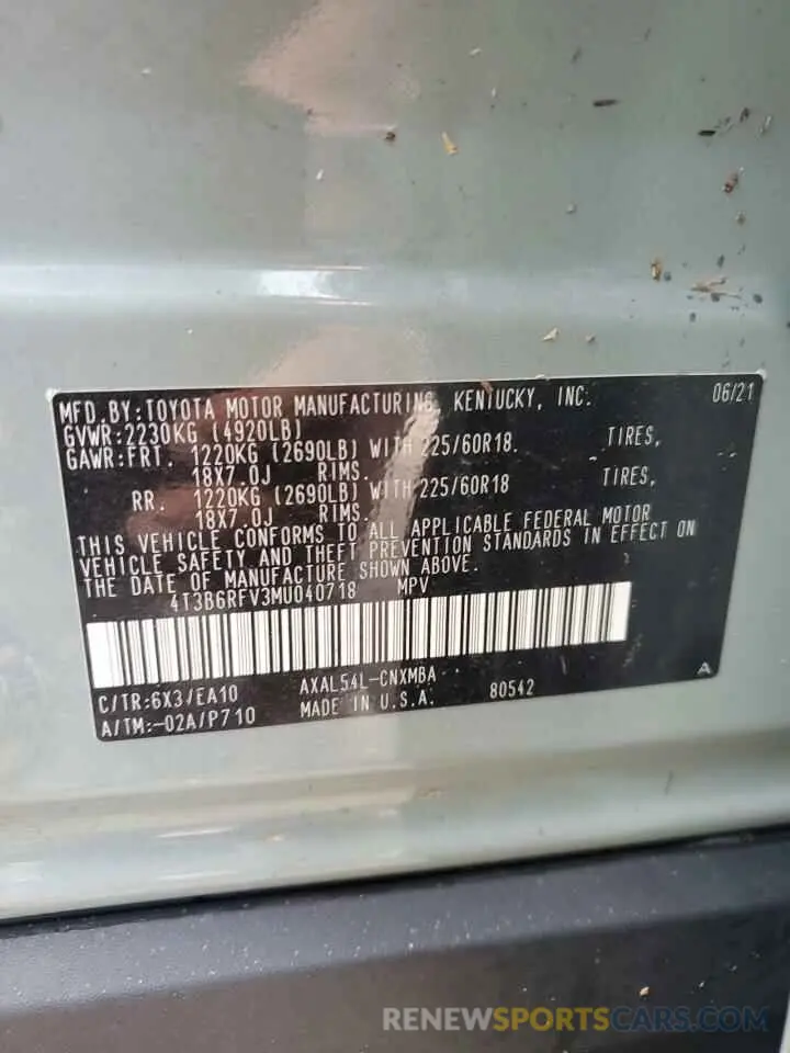 14 Photograph of a damaged car 4T3B6RFV3MU040718 TOYOTA RAV4 2021