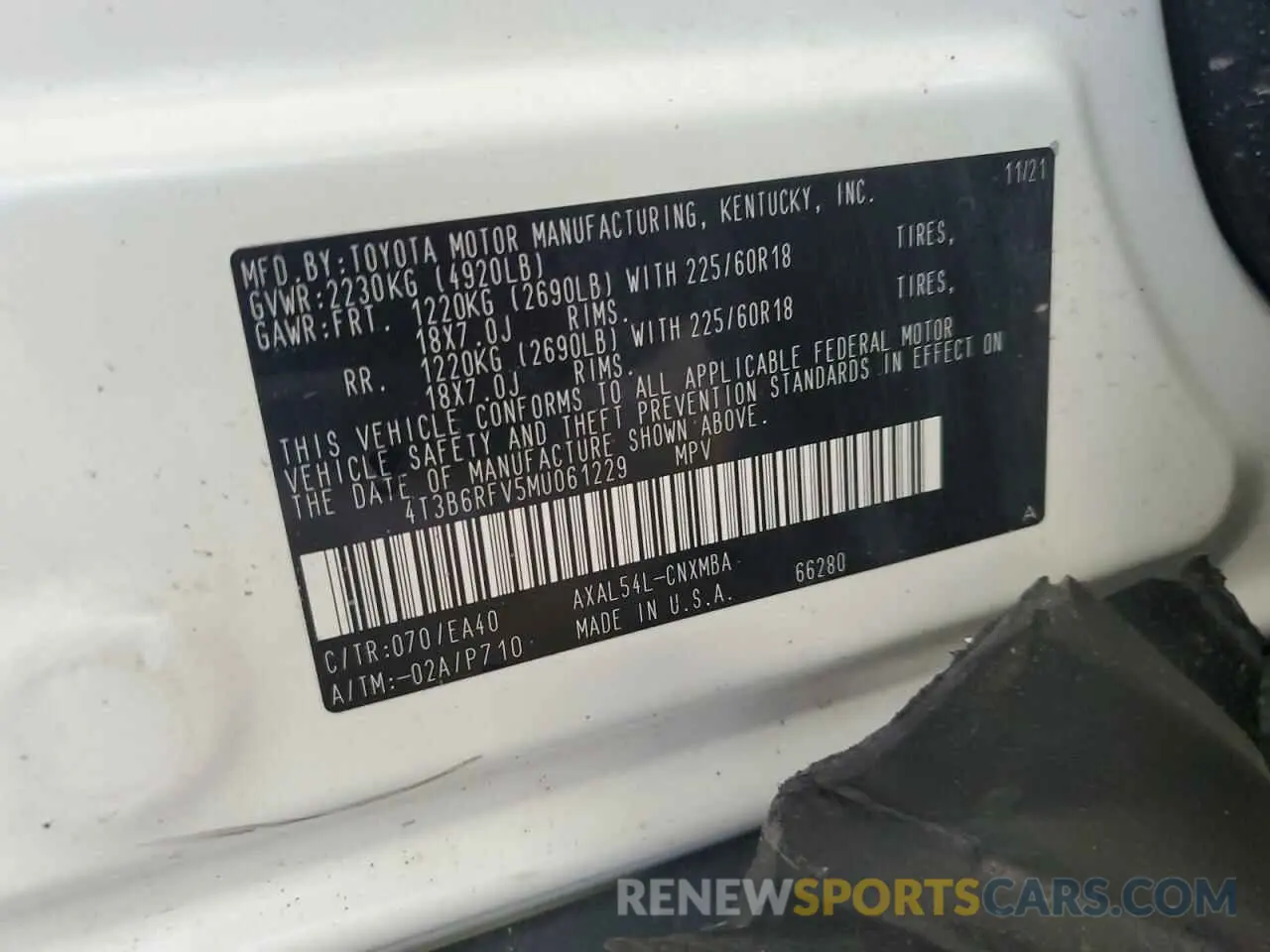 12 Photograph of a damaged car 4T3B6RFV5MU061229 TOYOTA RAV4 2021