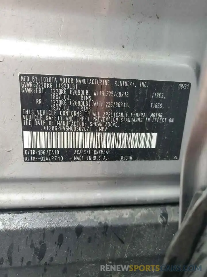 13 Photograph of a damaged car 4T3B6RFV6MU050207 TOYOTA RAV4 2021