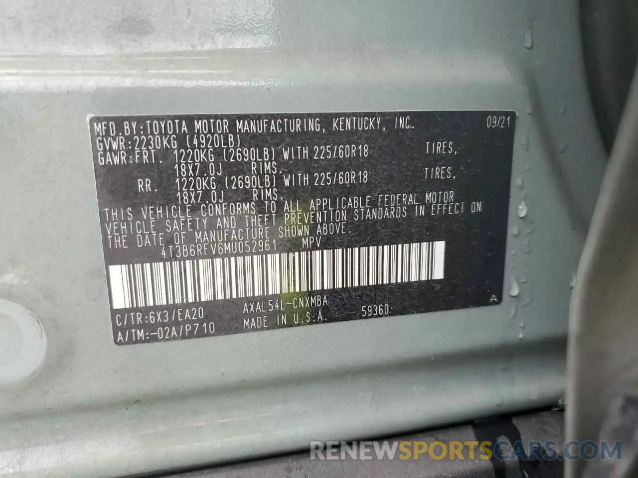 13 Photograph of a damaged car 4T3B6RFV6MU052961 TOYOTA RAV4 2021