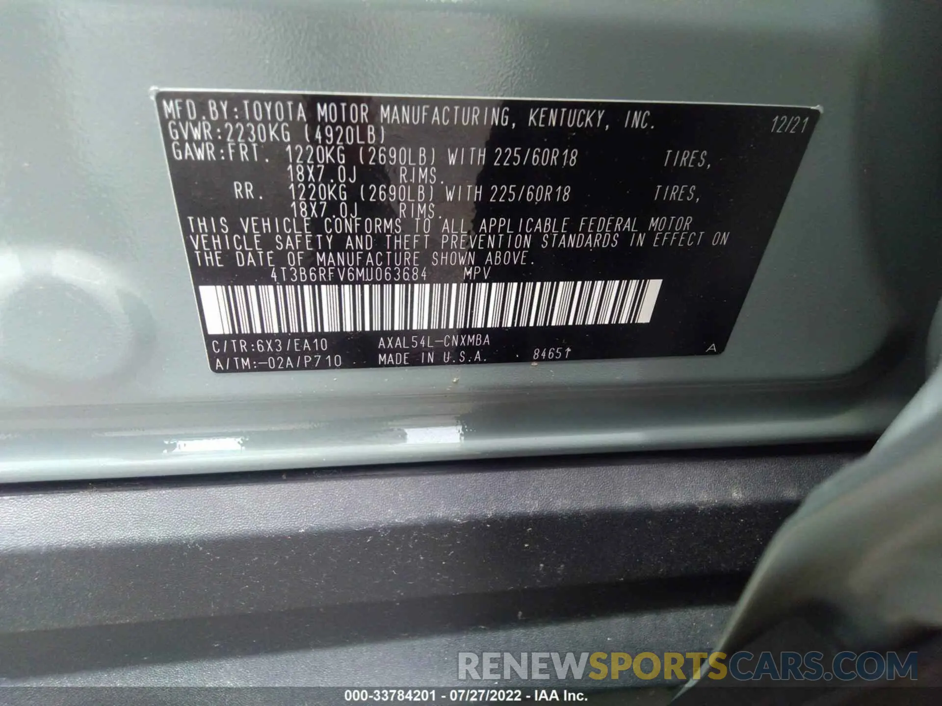 9 Photograph of a damaged car 4T3B6RFV6MU063684 TOYOTA RAV4 2021