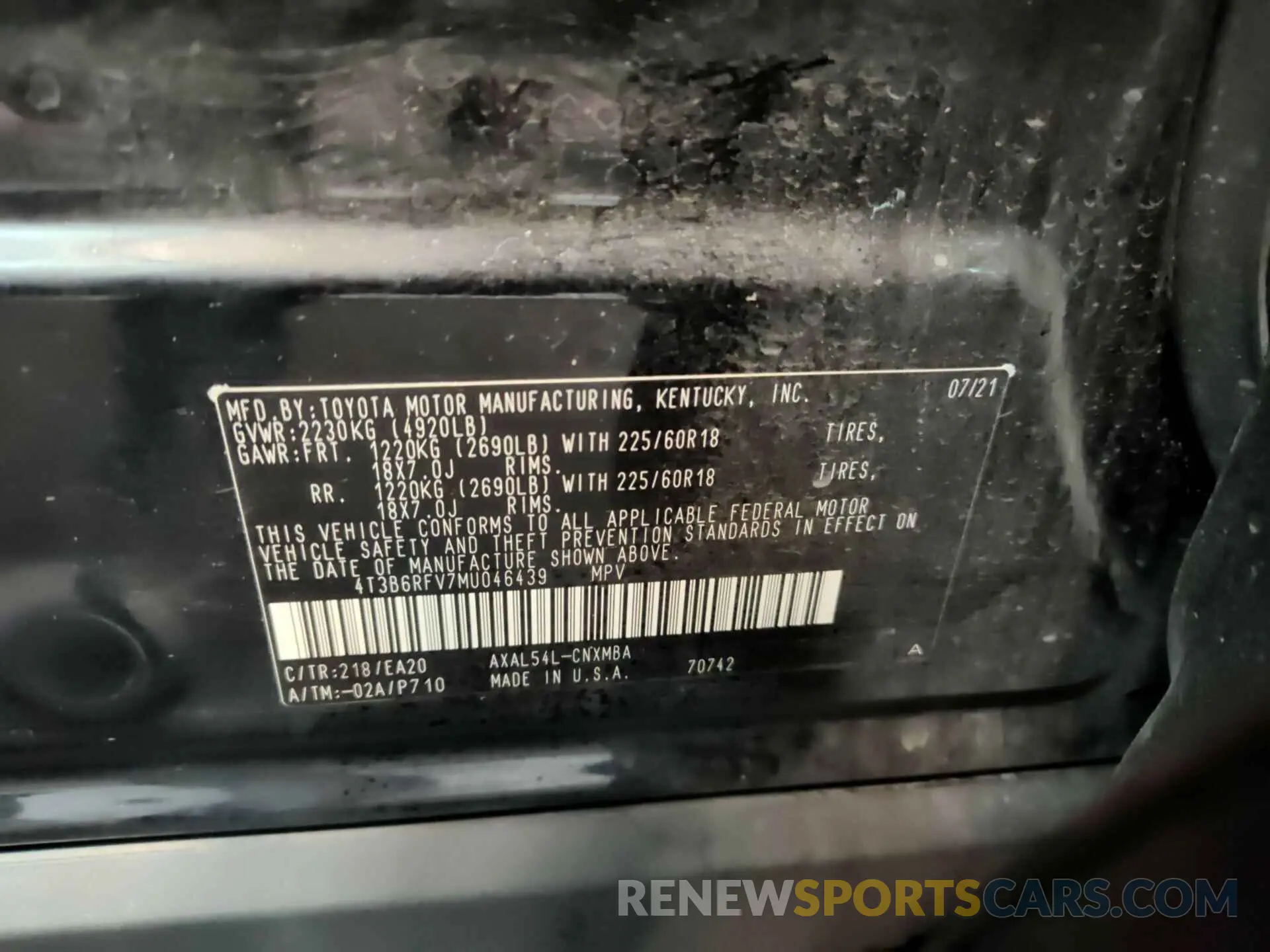 23 Photograph of a damaged car 4T3B6RFV7MU046439 TOYOTA RAV4 2021