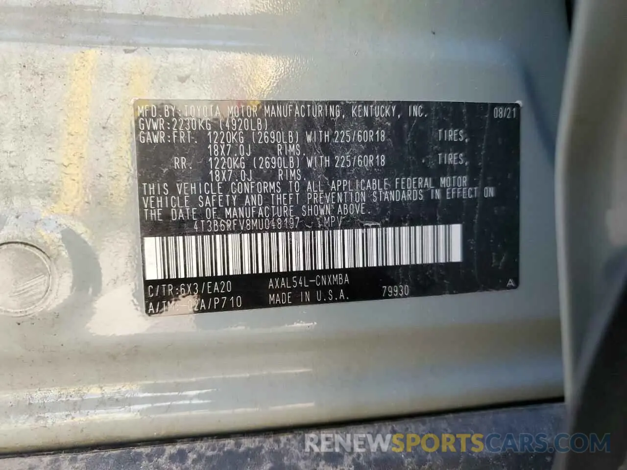 13 Photograph of a damaged car 4T3B6RFV8MU048197 TOYOTA RAV4 2021