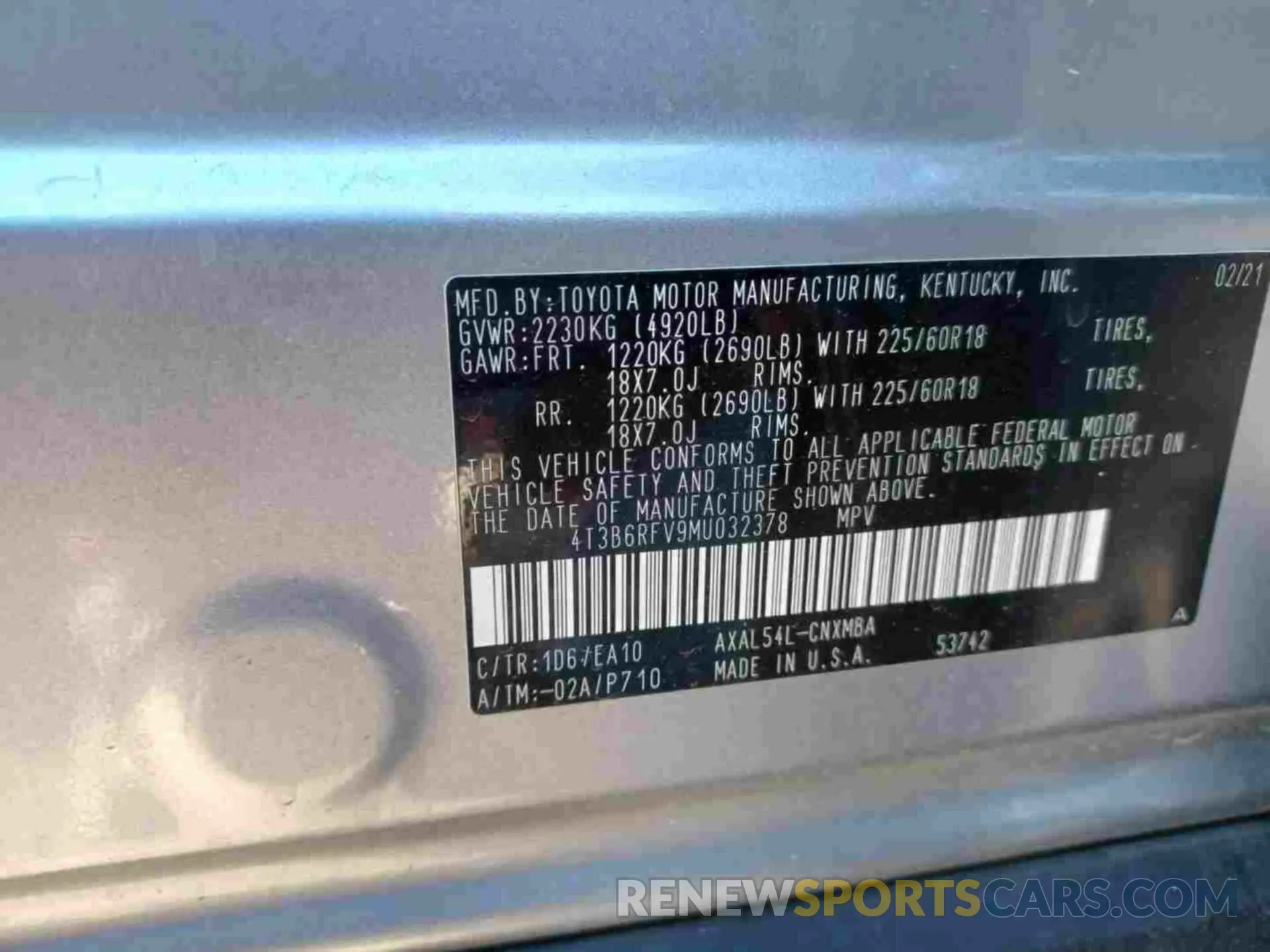 3 Photograph of a damaged car 4T3B6RFV9MU032378 TOYOTA RAV4 2021