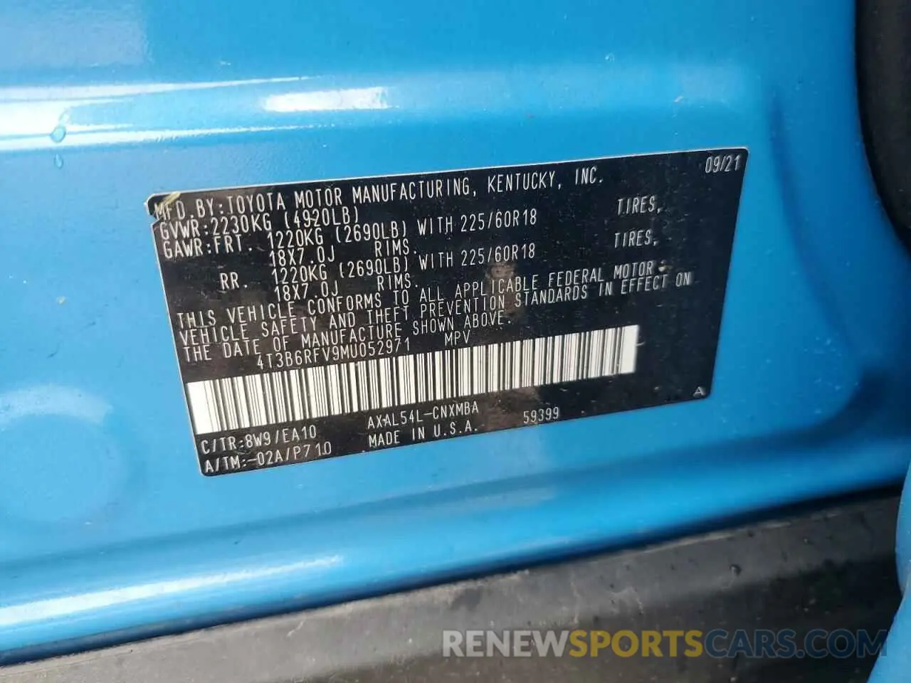 13 Photograph of a damaged car 4T3B6RFV9MU052971 TOYOTA RAV4 2021