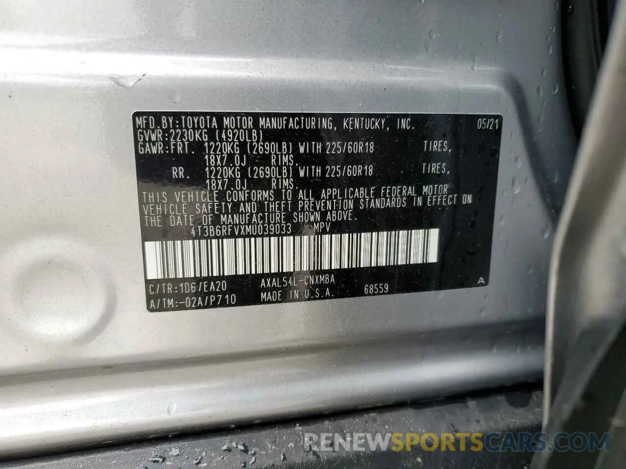 13 Photograph of a damaged car 4T3B6RFVXMU039033 TOYOTA RAV4 2021