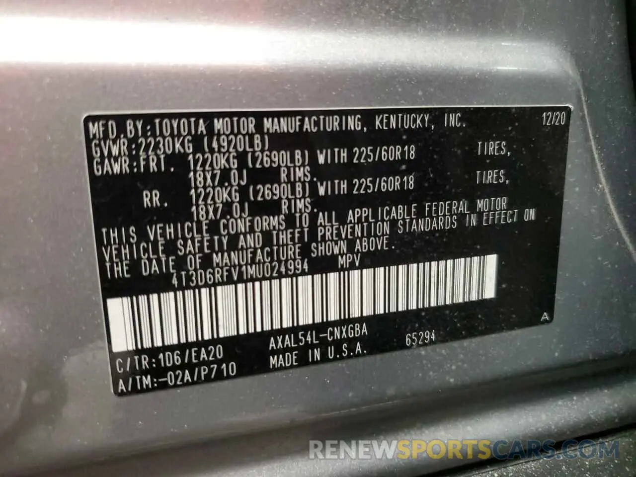 14 Photograph of a damaged car 4T3D6RFV1MU024994 TOYOTA RAV4 2021