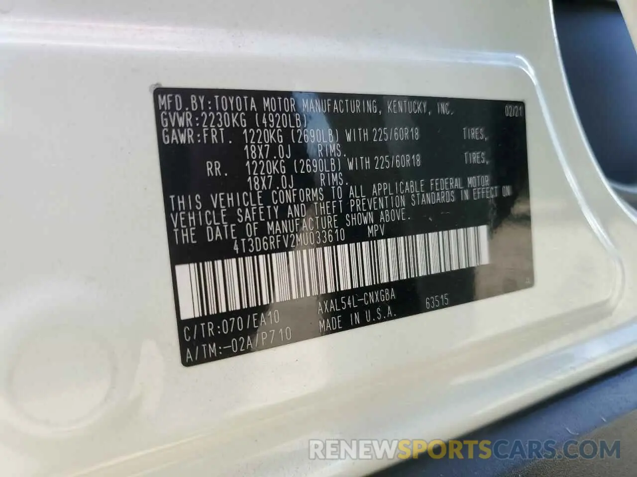 14 Photograph of a damaged car 4T3D6RFV2MU033610 TOYOTA RAV4 2021