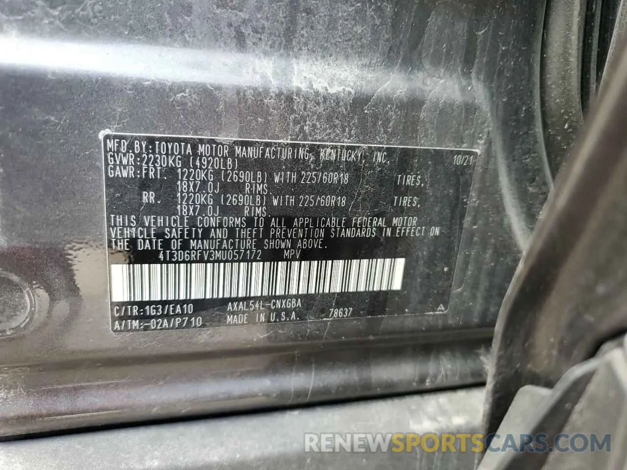 12 Photograph of a damaged car 4T3D6RFV3MU057172 TOYOTA RAV4 2021