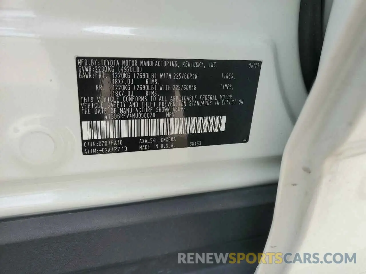 15 Photograph of a damaged car 4T3D6RFV4MU050070 TOYOTA RAV4 2021