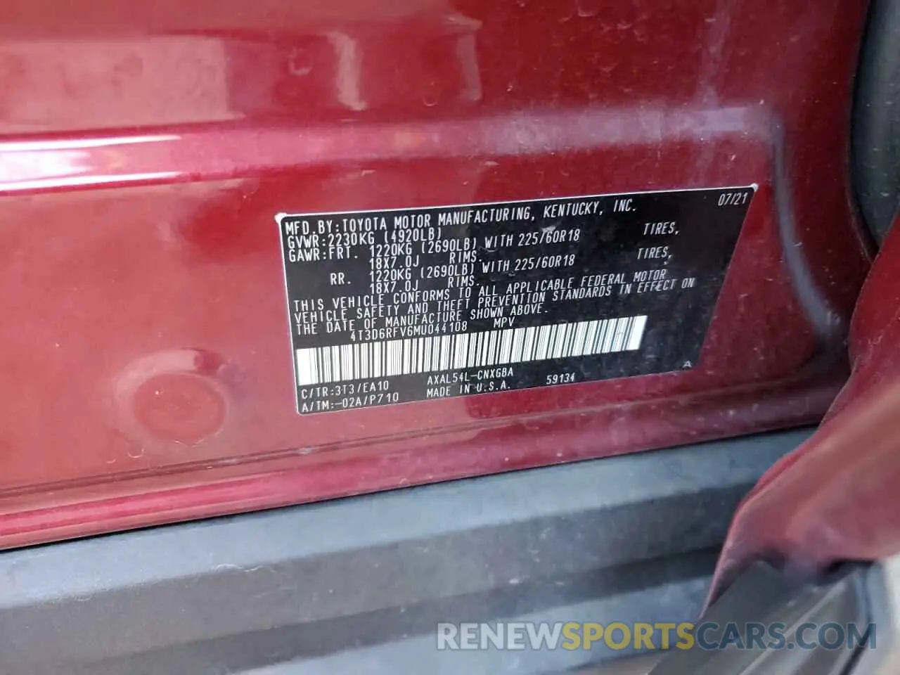 12 Photograph of a damaged car 4T3D6RFV6MU044108 TOYOTA RAV4 2021