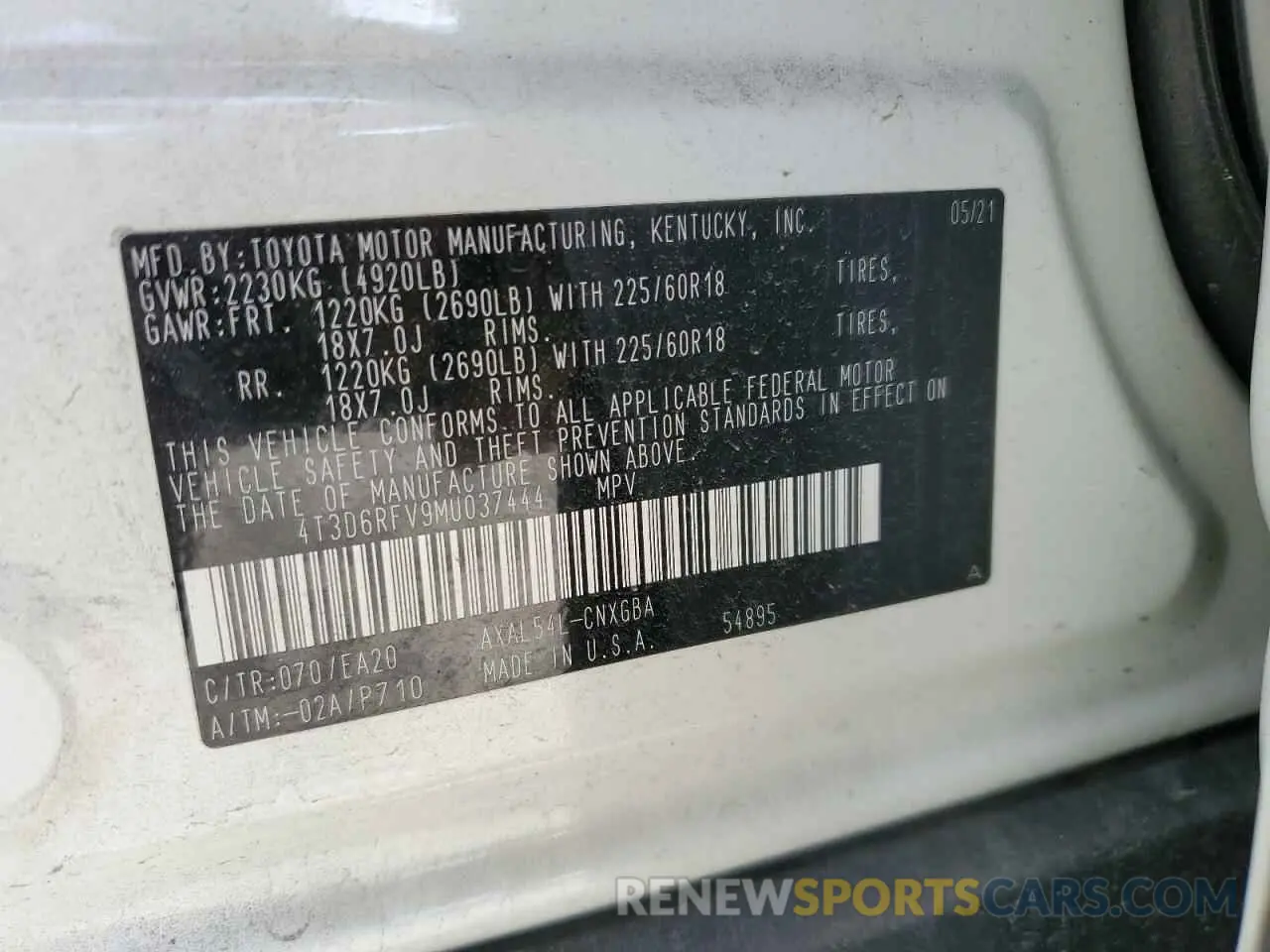 13 Photograph of a damaged car 4T3D6RFV9MU037444 TOYOTA RAV4 2021